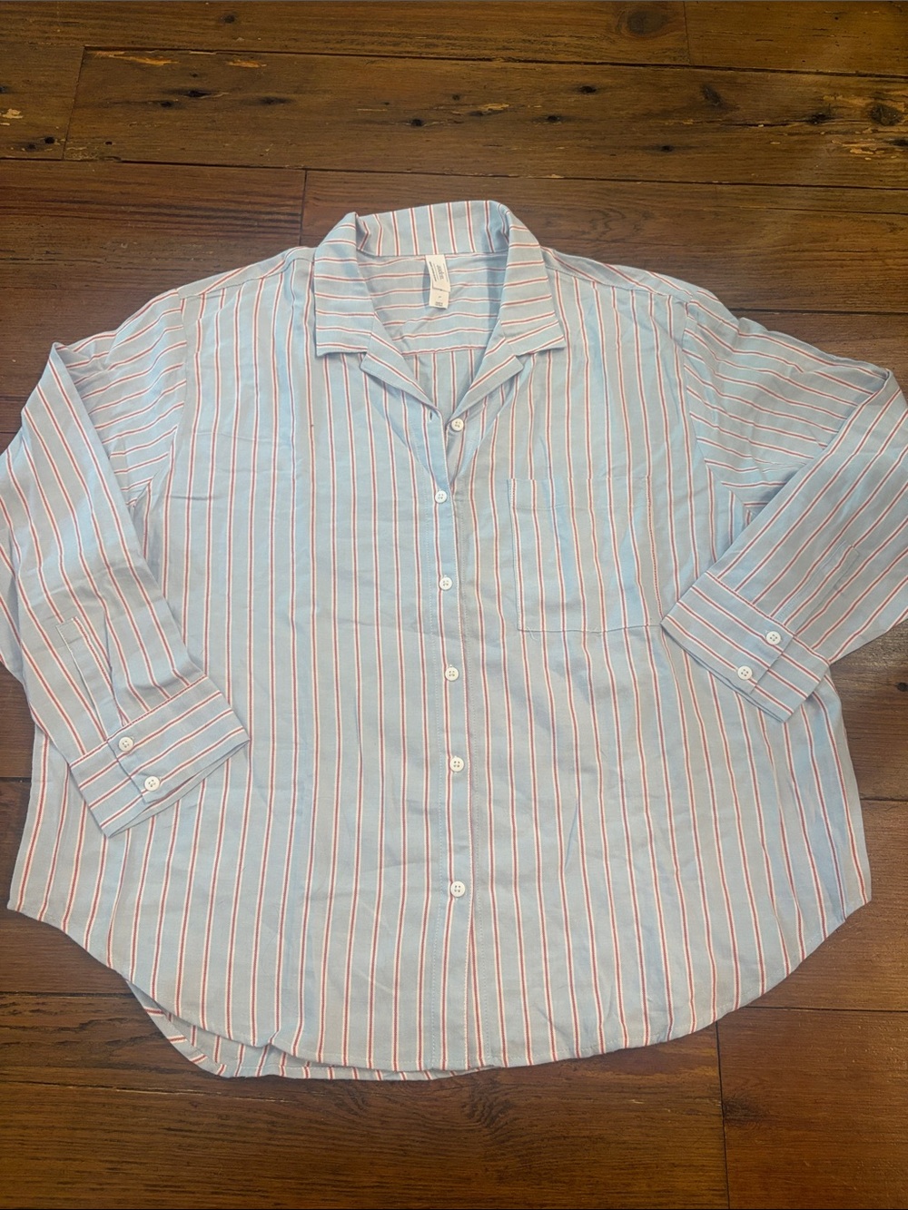 Auden Light Blue Button-Up Pajama Top with White & Red Stripes